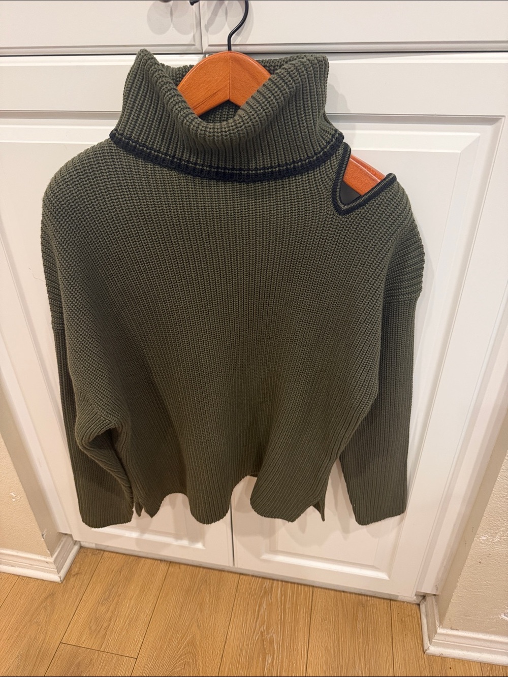 Alp N Rock Olive Green Cutout Turtleneck Sweater with Black Trim